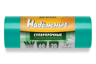 Мус. пакет 60л/20шт Надёжные с ушками 60*74*15мкм/20рул/кор Ромашка