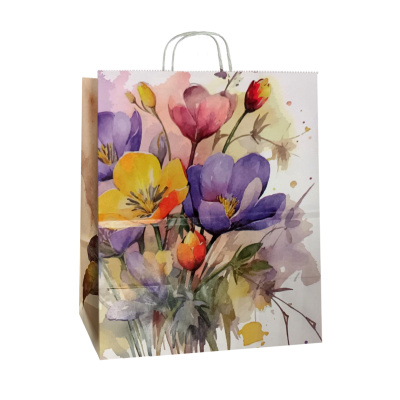 Крафт пакет бумажный КРОКУСЫ 220*120*250 с крученой ручкой