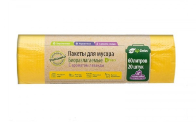 Мус. пакет 60л/20шт 58*68*6,5мкм биоразлагаемые/40рул/кор Ромашка