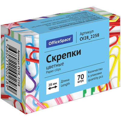 Скрепки 28мм/70шт. цвет. OfficeSpace CV28_2258