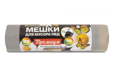 Мус. пакет 90л/10шт 75*85*35мкм с завязками ПВД/12рул/кор Ромашка