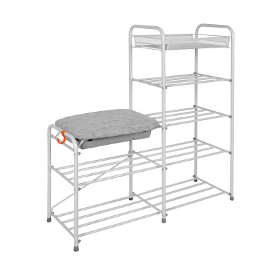 Подставка для обуви 5-ти полочная 90 с сиденьем с ящиком белое серебро