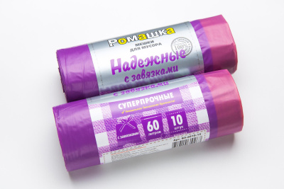 Мус. пакет 60л/10шт Надёжные с завязками 59*64*23мкм/24рул/кор Ромашка